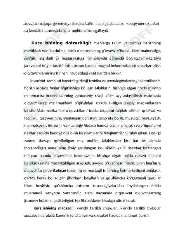 Parabola va uning kanonik tenglamasi, xossalari 4
