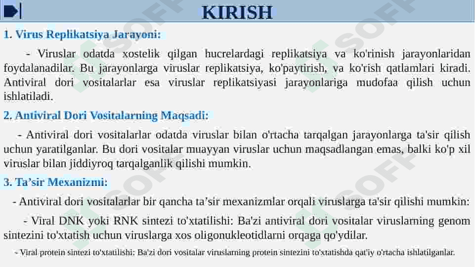 Viruslarga va o’smalarga qarshi dori vositalarning ta’sir mexanizmi(DNK, RNK fermentlariga nisbatan) 4