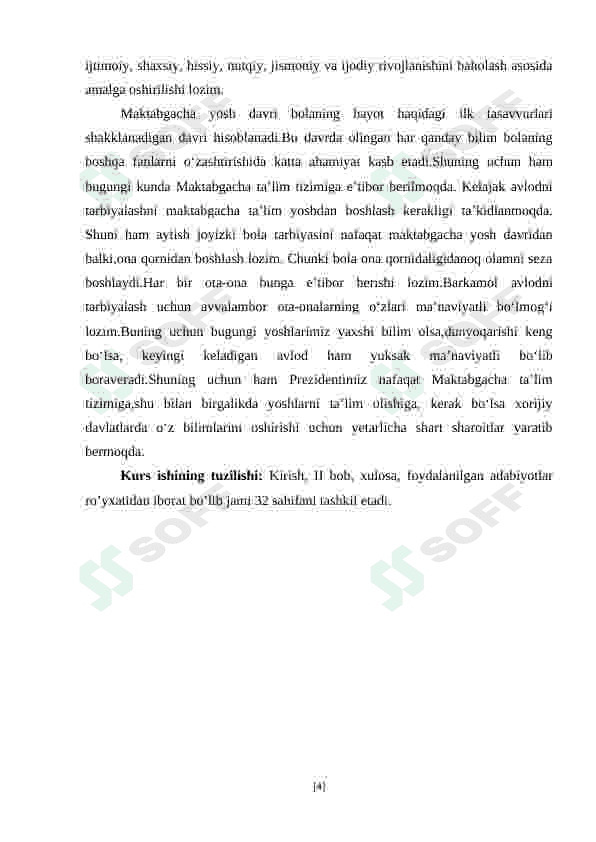 Maktabgacha   yoshdagi  bolalarning rivojlanishi  va  ta'lim  tarbiyasi kurs ishi 4