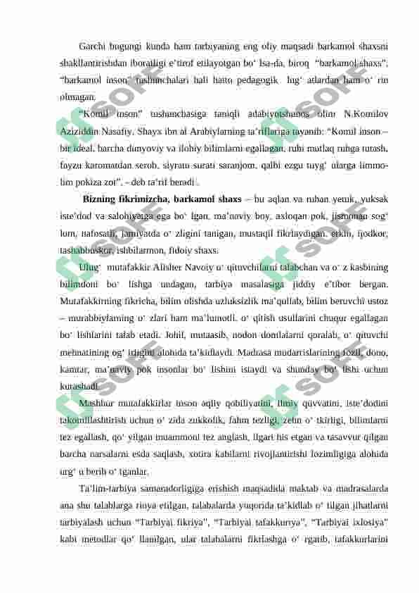 Hozirgi kunda barkamol shaxsni tarbiyalash diagnostikasi. Tarbiya ko’rganlikni aniqlash. 4