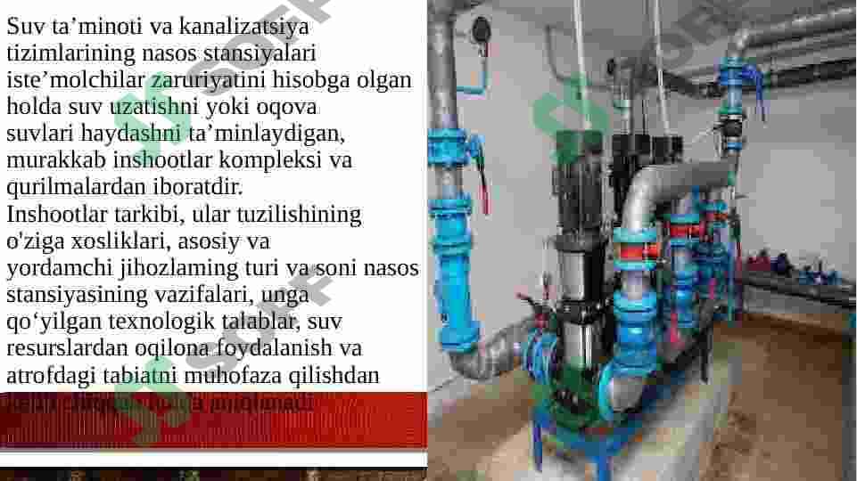 “Suv ta'minoti va kanalizatsiya tozalash inshootlarida joylashtirilgan yordamchi nasoslar” 4