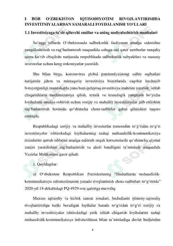 O'zbekiston iqtisodiyotida xorijiy investitisiyalarning tutgan o'rn 4