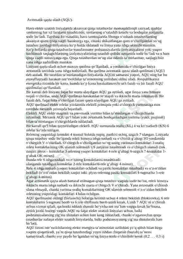 Elektr uzatish liniyalarida qo’llaniladigan avtomatika qurilmalari. 4
