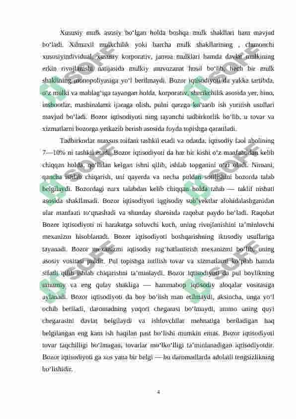 Bozor iqtisodiyotining mazmuni va unga o’tish yo’llari 4
