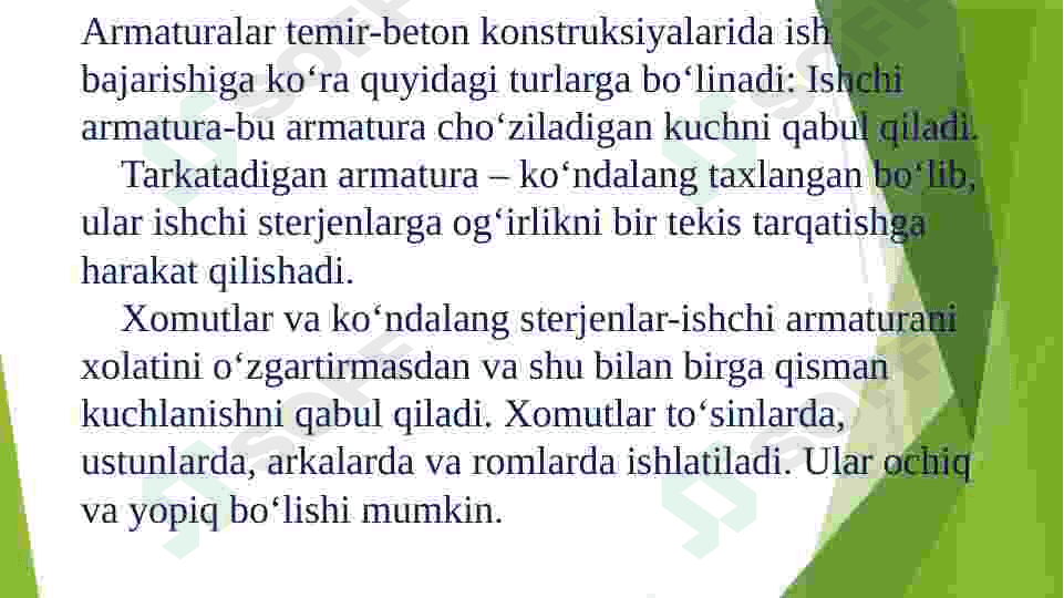 Qurilish  konstruksiyalarining chizmalari. Ularning turlari shartli belgilar. Temir beton va metall konstruksiyalarning chizmasi. 4