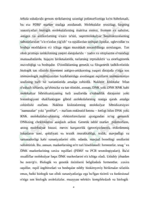Molekulyar markerlar va ularning amaliyotda qo’llanishi 4