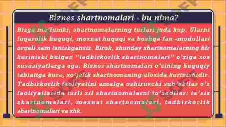 Biznes shartnomalari va ularning turlari. 4