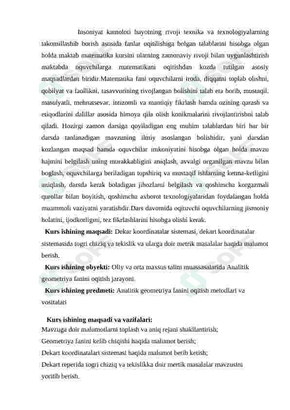 Dekart reperida to‘g‘ri chiziq va u bilan bog‘liq bo‘lgan metrik 4
