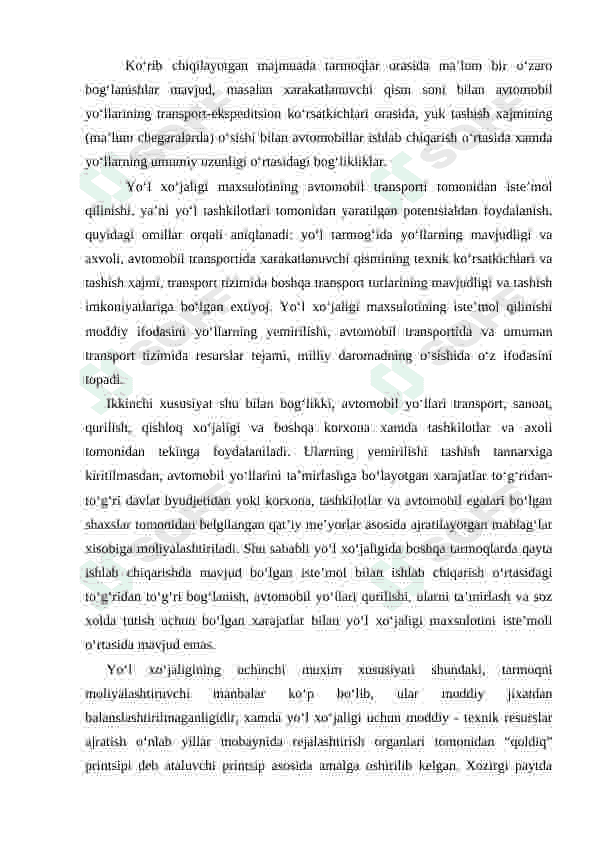 Avtomobil yoʻl xoʻjaligining iqtisodiyotda tutgan oʻrni 5