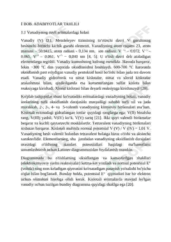 Suyultirilgan eritmalardan vanadiy ajratib olish mavzusidagi adabiyotlar sharhi 5