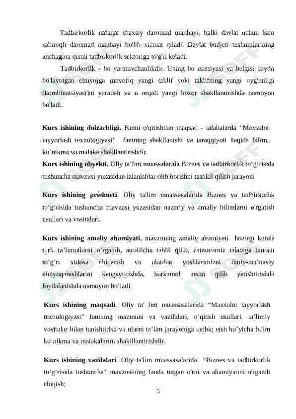 Biznes va tadbirkorlik toʻgʻrisida tushuncha. kurs ishi 5