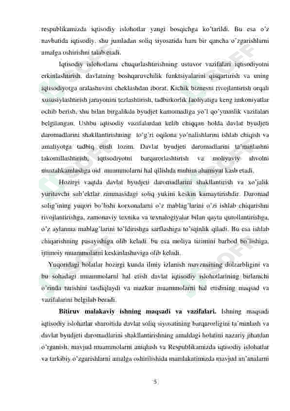 Byudjet-soliq siyosati mamlakat iqtisodiy siyosatining ajralmas bug’uni sifatida (O’zbekiston Respublikasi misolida) 5