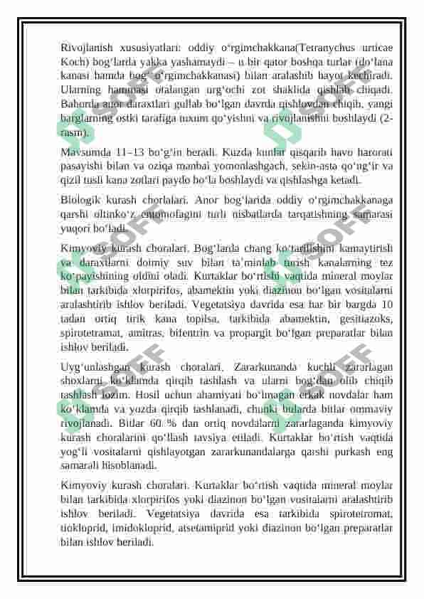 Anor mahsulotini berilgan variant uchun kurs ishini ishlash va Anor mevasini unumdorligini hisoblash 5