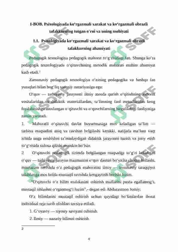 Psixologiyada koʻrgazmali xarakat va koʻrgazmali obrazli tafakkur 5