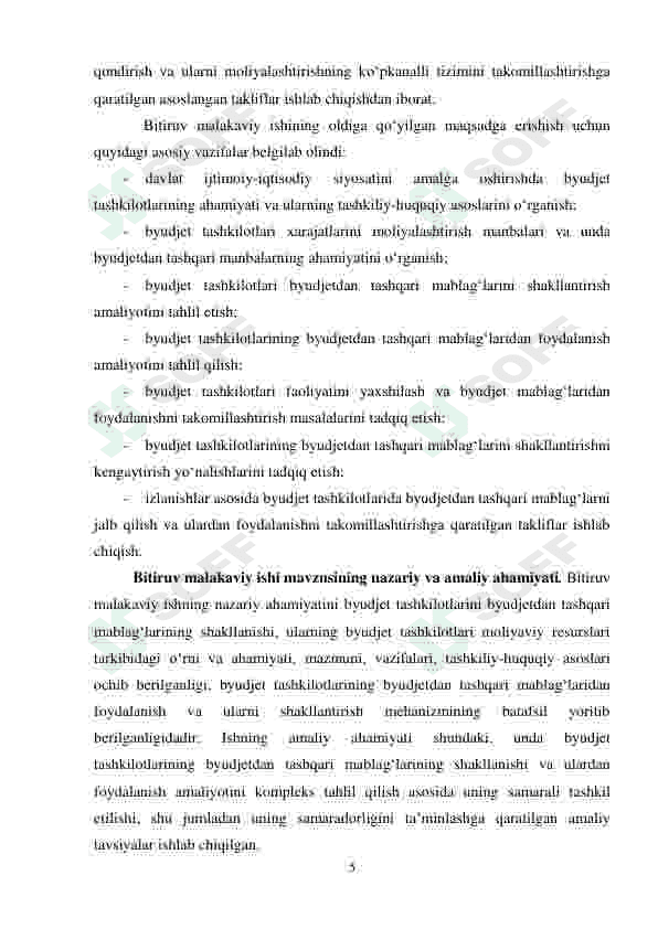 BYUDJET TASHKILOTLARINING BYUDJETDAN TASHQARI MABLAG'LARINI SHAKLLANTIRISH MASALALARI 5