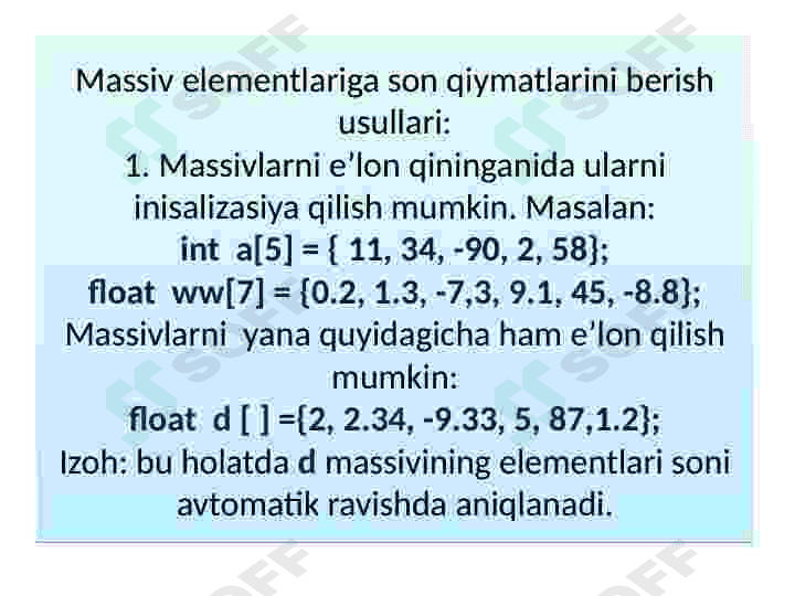 С/С++ tilida massivlar bilan ishlash 5