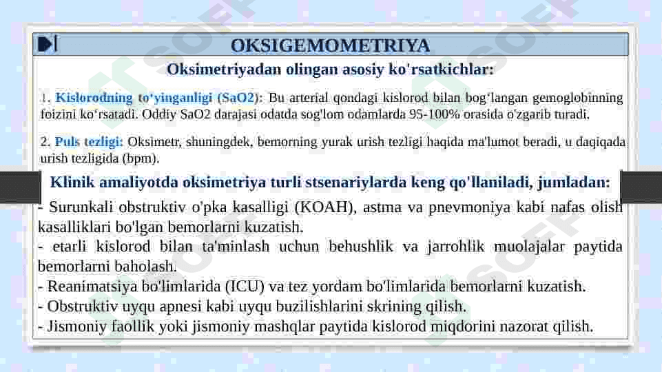 NORMA VA PATOLOGIYADA OKSIGEMOMETRIYA VA PIKFLOUMETRIYA KO‘RSATKICHLARI. BRONXOOBSTRUKTIV SINDROMNING RIVOJLANISH XAVF OMILLARI. 5