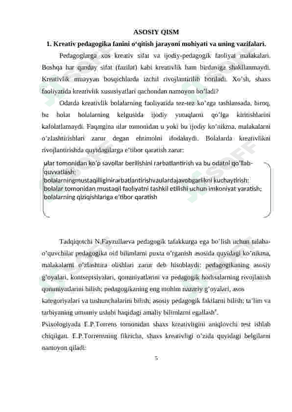 KREATIV PEDAGOGIKA FANINI O‘QITISHDA O‘QUVCHILARNING IJODIY FAOLIYATI VA UNING TUZILISHI. 5