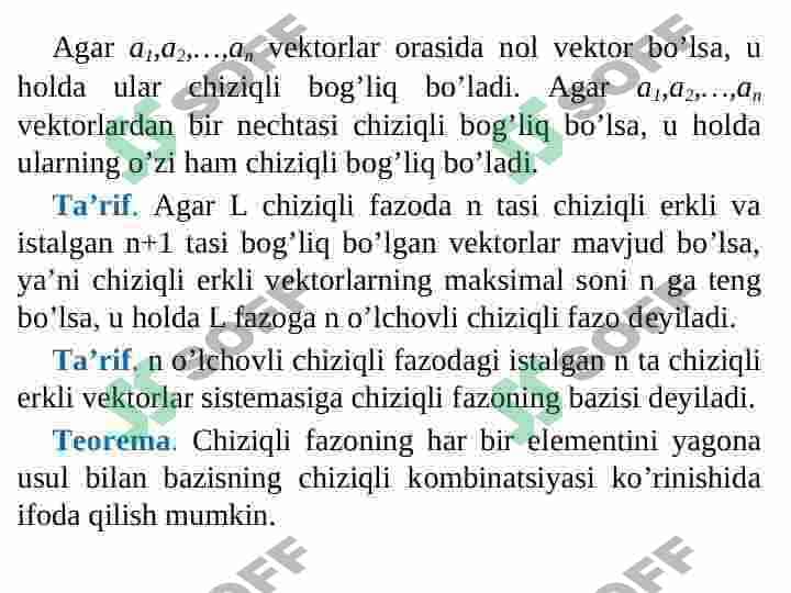 Vektor (chiziqli) fazolar. Chiziqli operatorlar. Chiziqli operatorlarning xos qiymat va xos vektorlari. Xalqaro savdo modeli. 5
