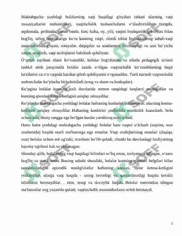 Bolalarni vaqtni chamalashga o'rgatish vazifalari 5