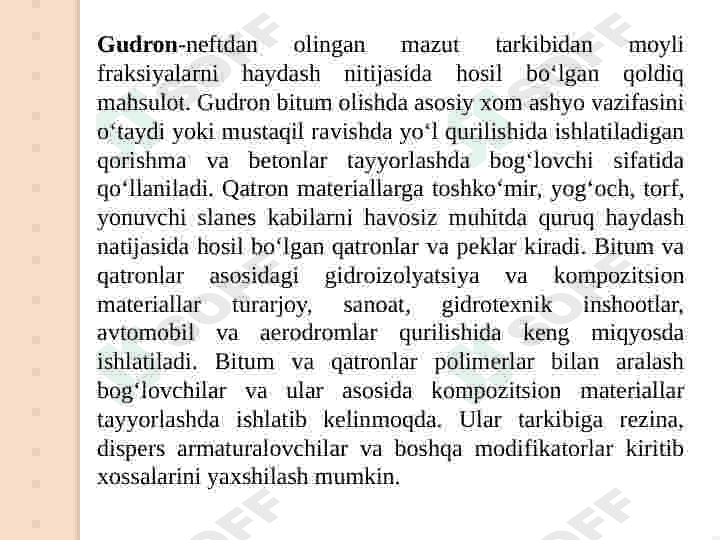 BITUMLI   VA   QATRONLI   BOG‘LOVChILAR    VA ULAR   ASOSIDAGI   MATERIALLAR 5