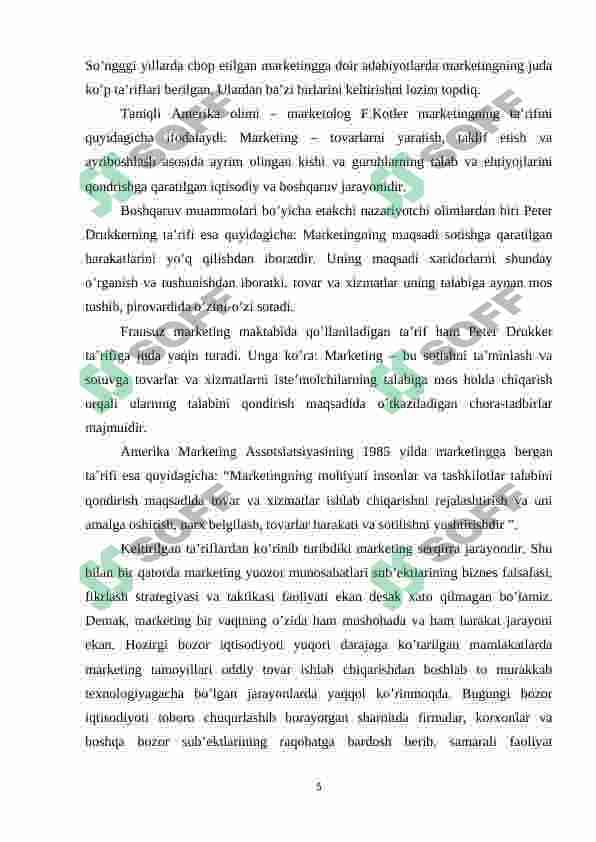 Marketing uning maqsadi vazifalari va tamoyillari 5