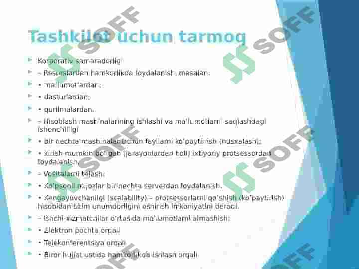 OT ning tarmoq funksiyalari Network function of OS 5