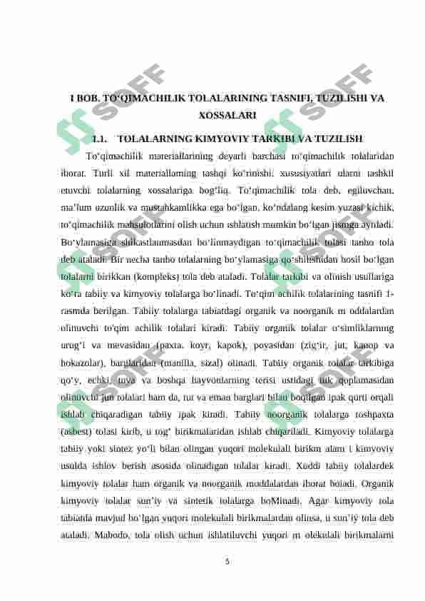 Zig`ir tolali materiallarning standart bo`yicha tasnifi, ishlatilishi va umumiy xususiyatlar 5