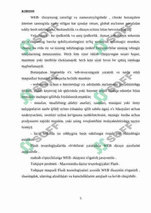 WEB DIZAYN VA UNING DASTURIY TA’MINOTI, MACROMEDIA FLASH DASTURI YORDAMIDA WEB SAHIFA YARATISH VA BEZASH 5