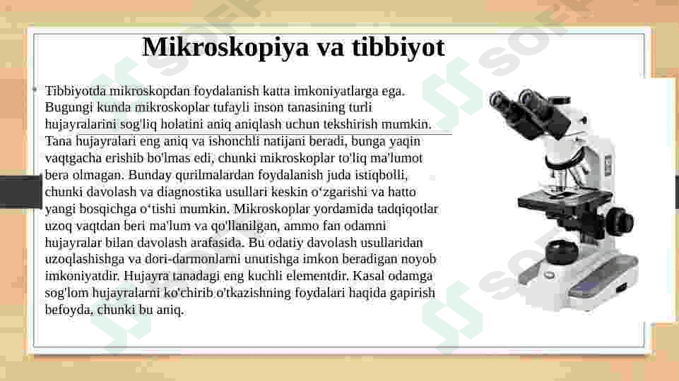 Elektron mikroskoplar (skanirlovchi va transmission mikroskoplar) va mikroskopiya usullarining biologiya va tibbiyotdagi ahamiyati. 5