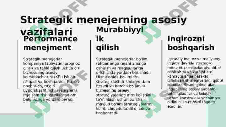 Strategiyani yaratishda va qayta ishlashda strategik menejerning vazifalari 5