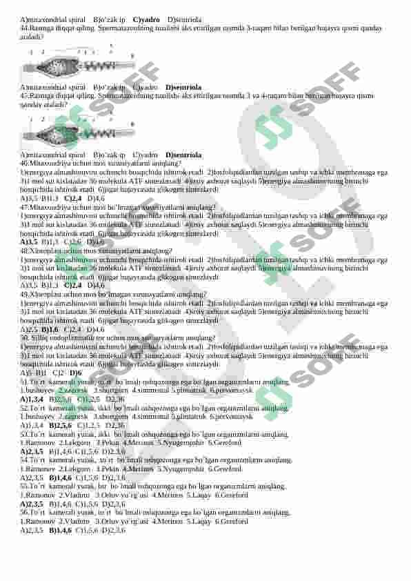Biologiyadan 1500 talik Test. Тест 1500 по Биологии. 5
