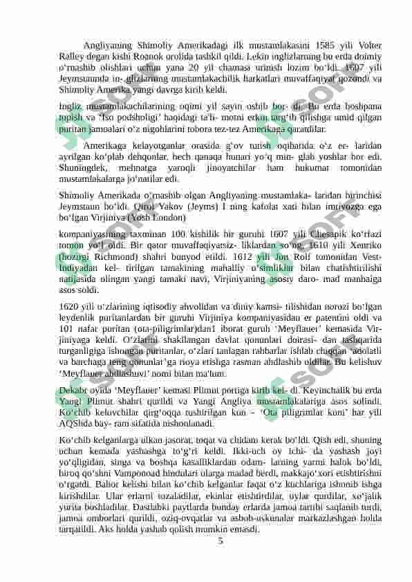 Tarix darslarida XVII asrda shimoliy Amerika.Amerika qo’shma shtatlarini tashkil topishi 5