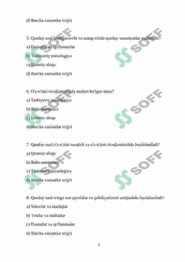 TRENINGDA O’YIN-GURUH BILAN ISHLASH VOSITASI SIFATIDA SOSIAL PSIXOLOGIK TRENINGLARDA BAHS-MUNOZARA USULLARI TRENING MASHG’ULOTLARINI OLIB BOORISH USULLARI 5