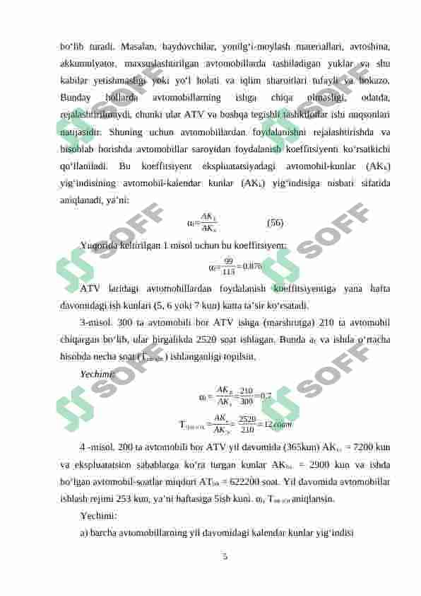Avtomobil transporti asosiy ish ko‘rsatkichlari. Umumiy tushunchalar. Avtomobil saroyi va undan foydalanish 5