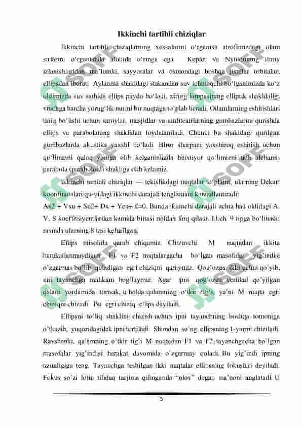 Ikkinchi tartibli chiziqning markazi. Ikkinchi tartibli chiziqning to'g'ri chiziqli bilan kesishishi. 5