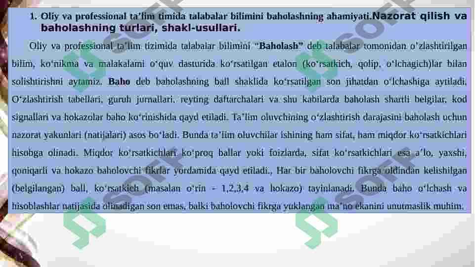 Talabalarning bilim o‘zlashtirishini nazorat qilish 5