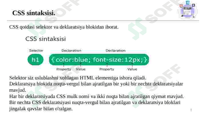 CSS bilan HTML hujjatni bog‘lash usullari. CSS sintaksisi. Selektorlar turlari. 5