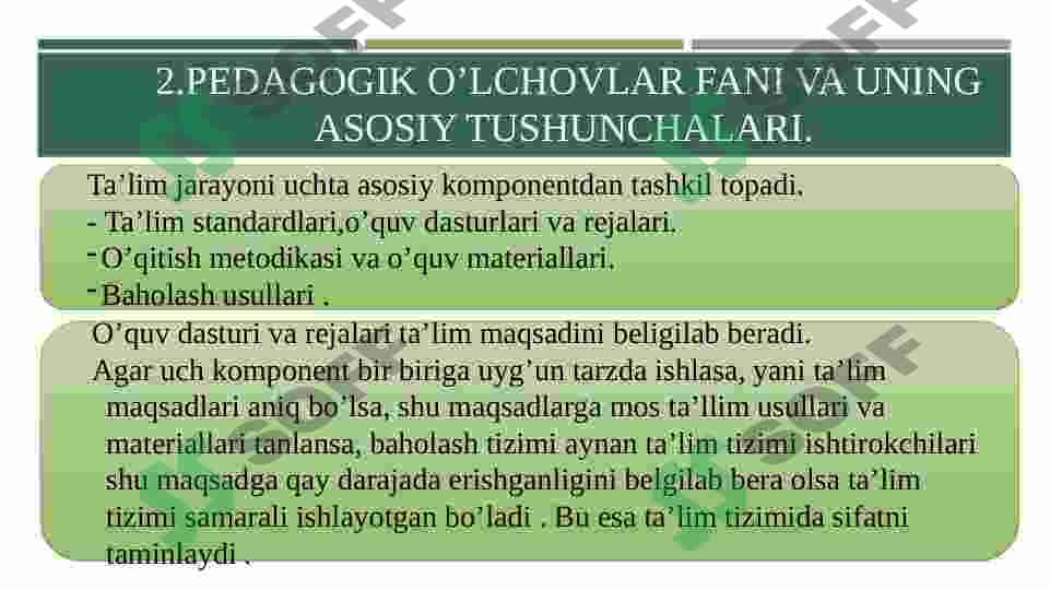 Testalogiya fanining metodologik asoslari. Nostandart test-pedagogik kvalimetriya nazorat va baholash texnologiyasi sifatida 6