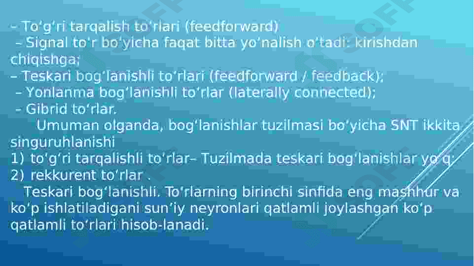 Sunʼiy neyron toʻrlari 6