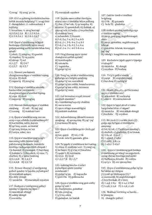 Biologiya fanidan mavzulashtirilgan testlar 6