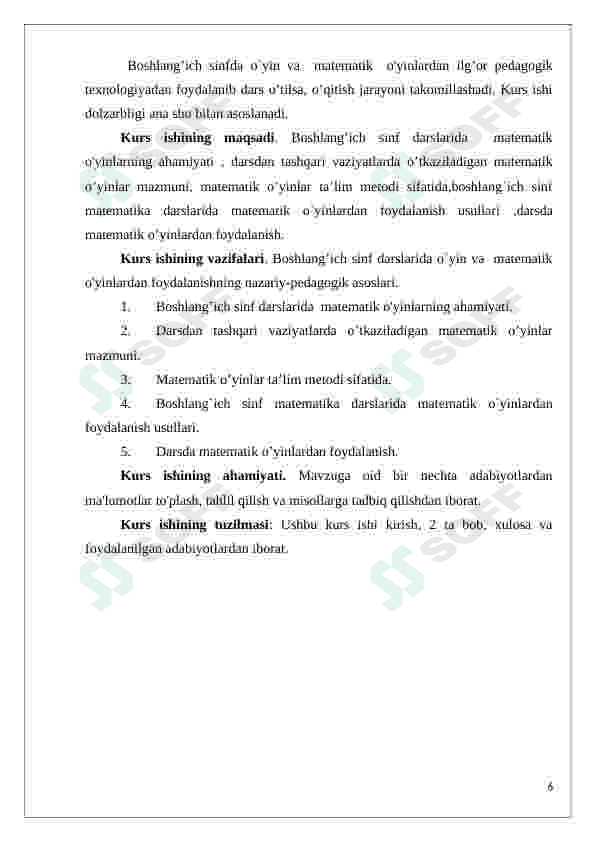 Boshlangʻich sinflarda matematik oʻyinlarning oʻziga xos xususiyatlari kurs ishi 6