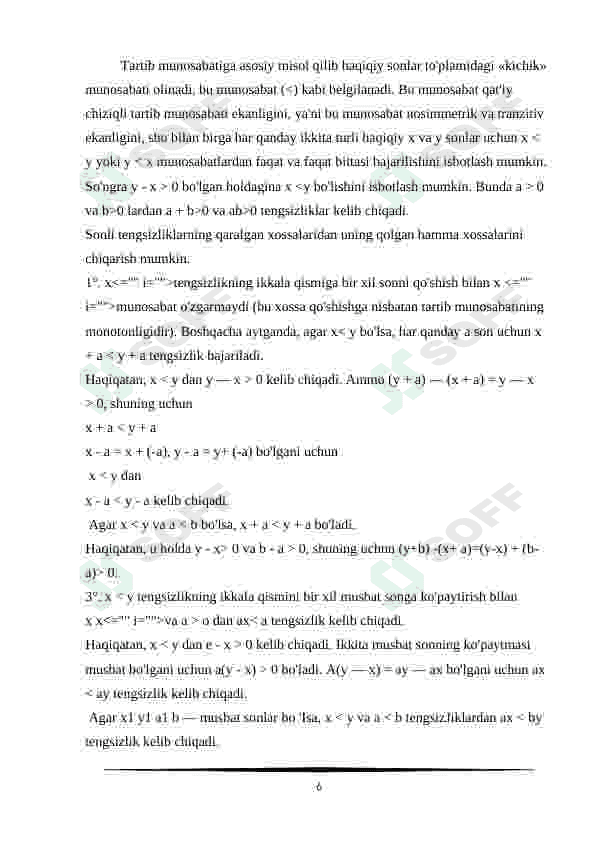 Boshlang'ich sinflarda sonli va harfli ifodalar ustida amallar kurs ishi 6