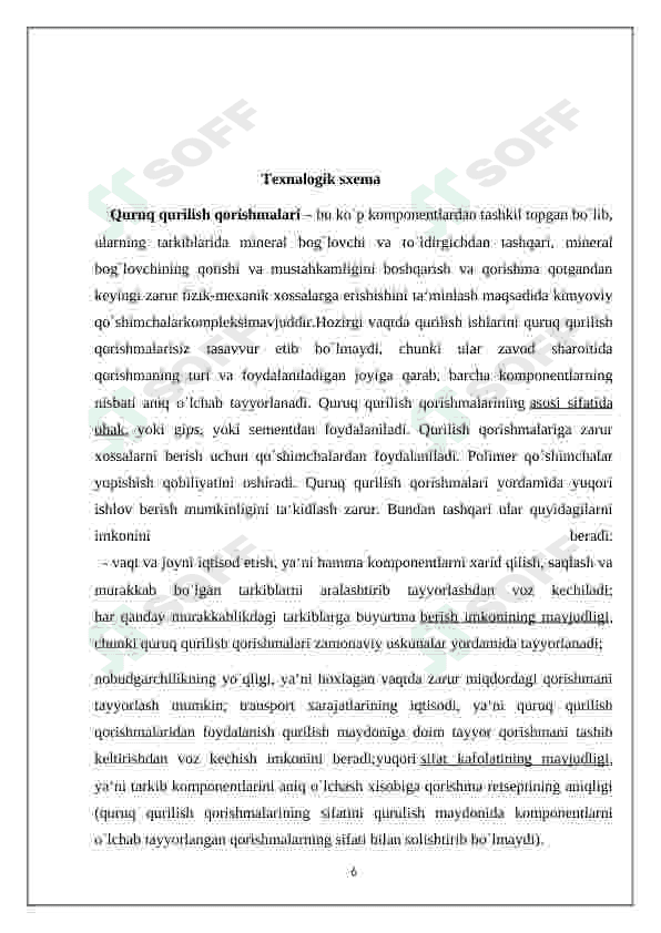 Yillik unumdorligi 500ming m3 bo’lgan quruq qurilish qorishmalari  ishlab chiqarish texnalogiyasini loyihalash. 6