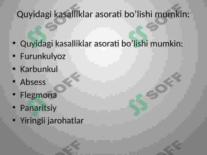 Limfa tugunlari, qon va limfa tomirlari yiringli yallig‘lanish kasalliklari: limfadenit, limfangit, tromboflebit 6
