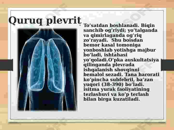 Plevritlar. Etiologiyasi, klinikasi, davolash usullari 6