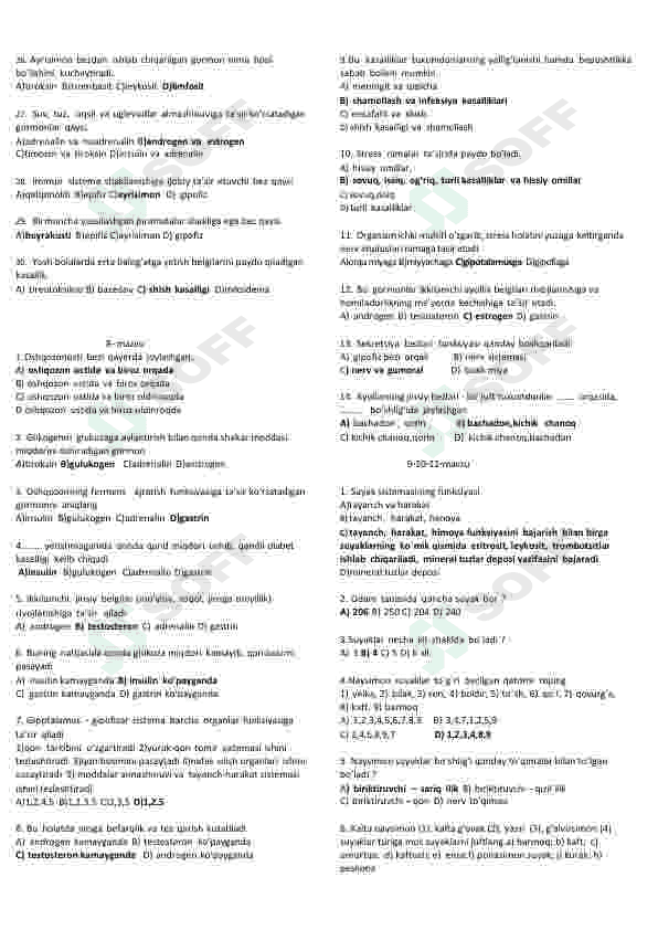 Biologiya fanidan mavzulashtirilgan testlar 6