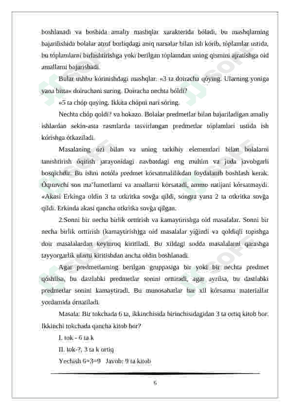 Boshlang'ich sinf matematika darsligidagi masalalar yechishning o'ziga xos xususiyati kurs ishi 6