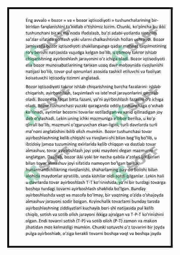 Bozor iqtisodiyoti, uning vujudga kelishi va rivojlanishining shart-sharoitlari 6