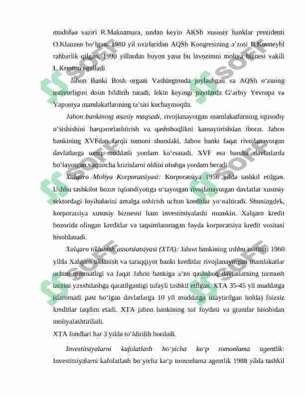 JAHON BANKI, UNING VAZIFALARI VA FUNKSIYALARI 6